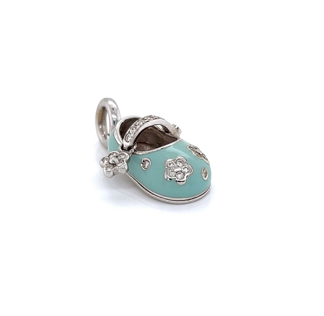 AARON BASHA DIAMOND ENAMEL 18K WHITE GOLD CHARM PENDANT: Aaron Basha Diamond Enamel 18k White Gold Charm Pendant Brand: Aaron Basha Type: Pendant Material: 18k white gold and enamel Color: none Size: Measurement: 1.10" long w/bail x 0.45" wide x