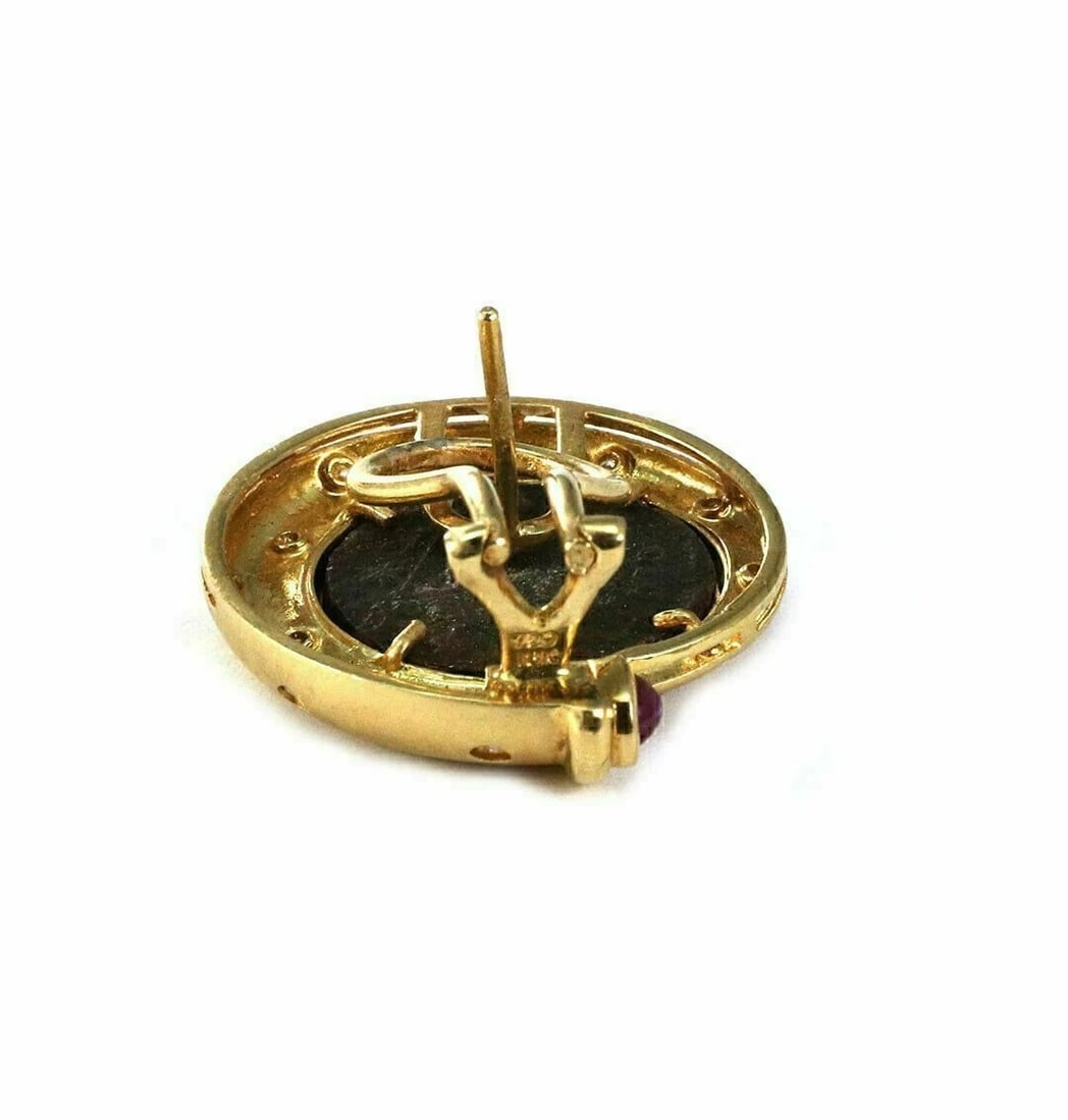 DIAMOND RUBY BRONZE COIN ROUND POST CLIP EARRINGS - 3