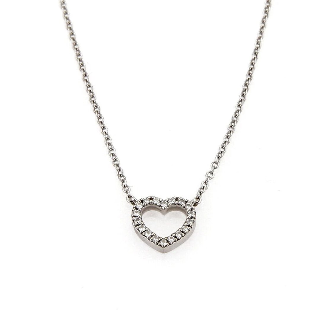 TIFFANY & CO. METRO DIAMOND HEART PENDANT NECKLACE: Tiffany & Co. Metro Diamond Heart Pendant Necklace Brand: Tiffany & Co. Type: Necklace Material: 18k white gold Color: white Size: Measurement: chain 16.25" Pendant: 0.29" long x 0.31" 