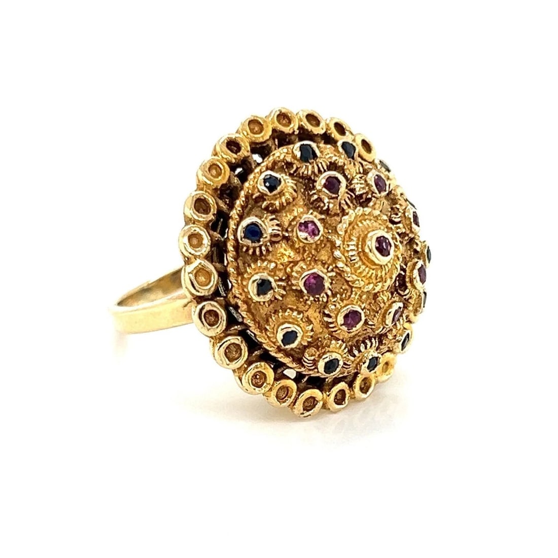 SAPPHIRE RUBY ETRUSCAN 14K YELLOW GOLD RING - 3