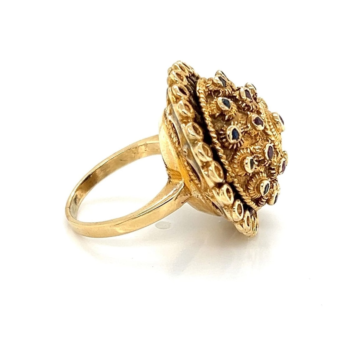 SAPPHIRE RUBY ETRUSCAN 14K YELLOW GOLD RING - 4
