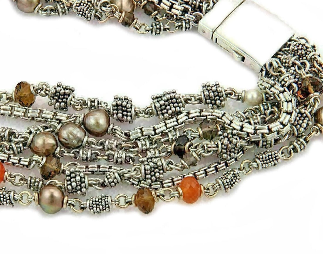 MICHAEL DAWKINS PEARL & GEMSTONE NECKLACE: Michael Dawkins Pearl & Gemstone Necklace Brand: Michael Dawkins Type: Necklace Material: Sterling Silver (925) Main Stone/Creation/Gemstone Gemstones: Pearls & mixed gemstones Color: None 