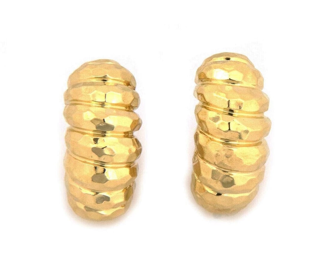 HENRY DUNAY 18K GOLD HAMMERED POST CLIP HUGGIE EARRINGS (1 of 3)