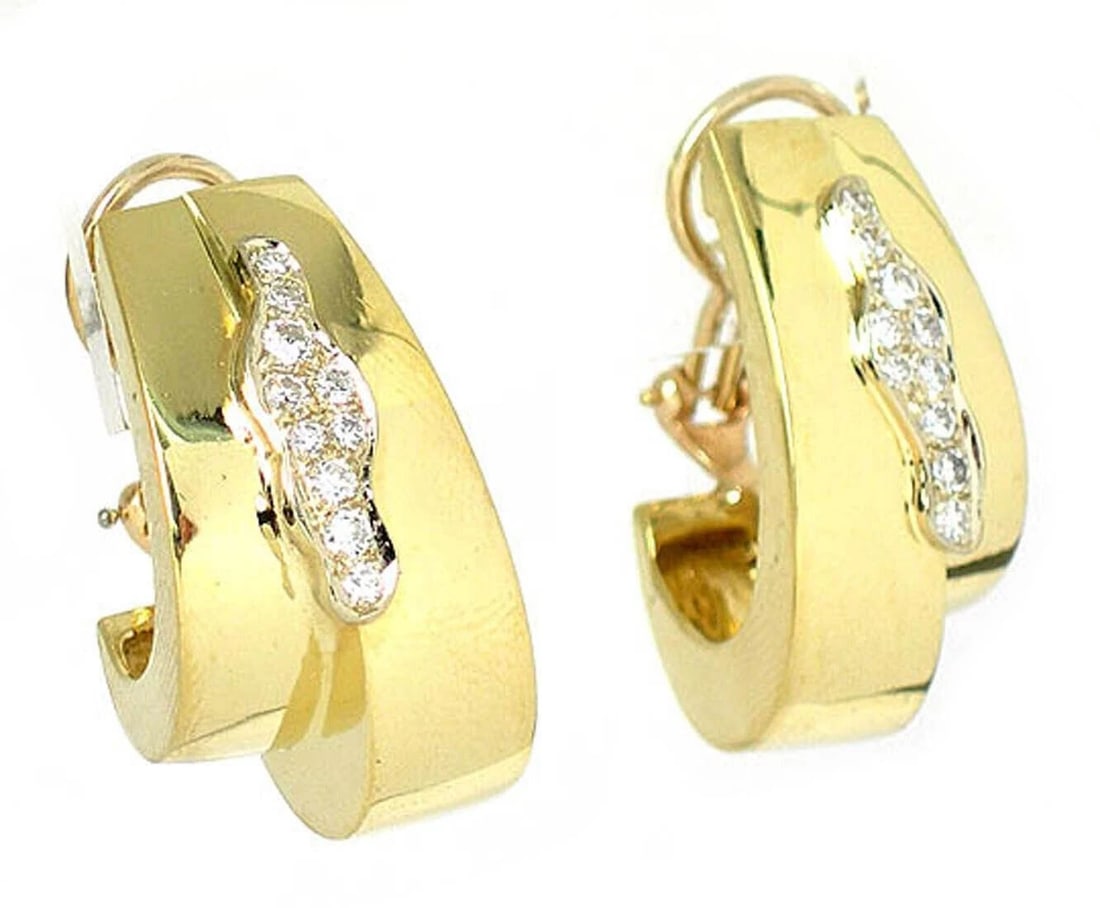 BORIS LEBEAU RETRO DIAMOND HOOP EARRINGS: Boris Lebeau Retro Diamond Hoop Earrings Brand: Boris Lebeau Type: Earring Material: 18k yellow gold Color: Yellow Size: Measurement: 1.21" long x 0.61" wide x 0.81" Accessories: None