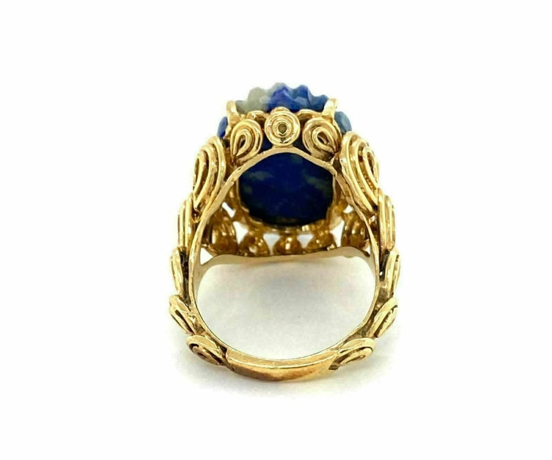 MARBLE LAPIS CABOCHON RING - 4