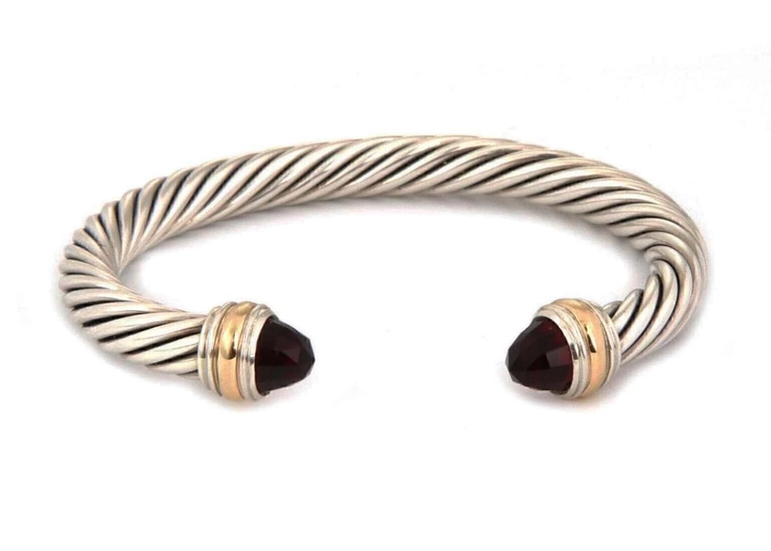 DAVID YURMAN CABLE STERLING SILVER & 14K GOLD BANGLE BRACELET (1 of 2)