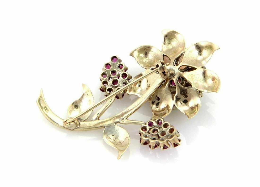 OPAL & RUBY FLOWER PIN BROOCH - 2