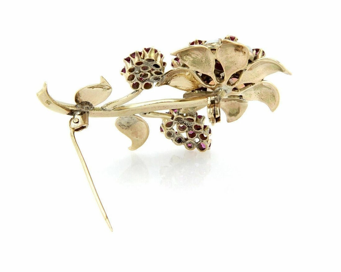 OPAL & RUBY FLOWER PIN BROOCH - 3