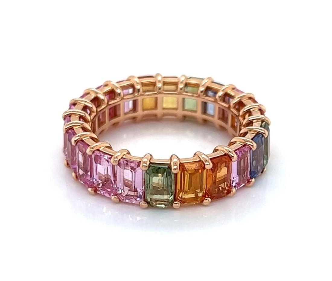 CIRCLE EMERALD CUT MULTICOLOR BAND RING - 2