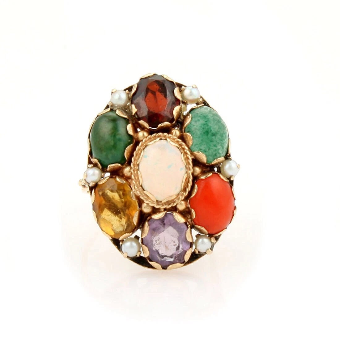 MULTI COLOR GEMSTONE OVAL TOP RING (1 of 3)