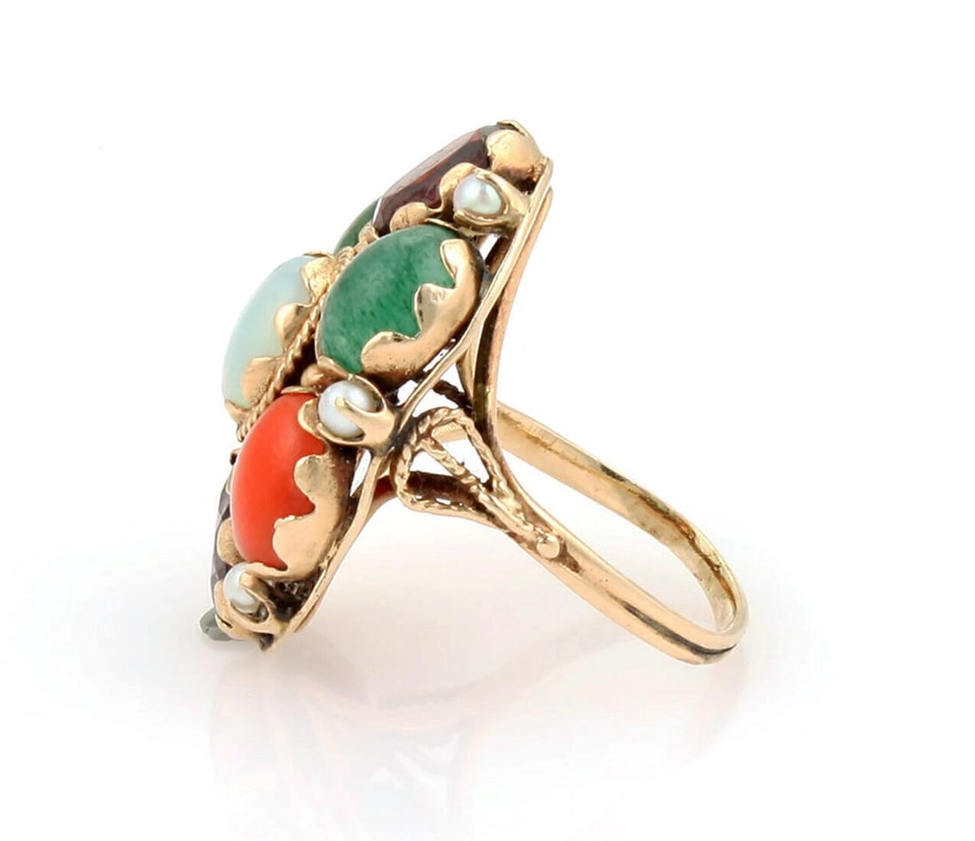 MULTI COLOR GEMSTONE OVAL TOP RING - 2