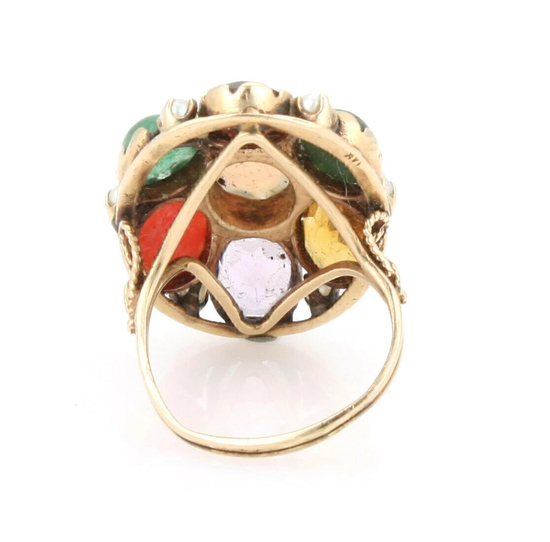 MULTI COLOR GEMSTONE OVAL TOP RING - 3
