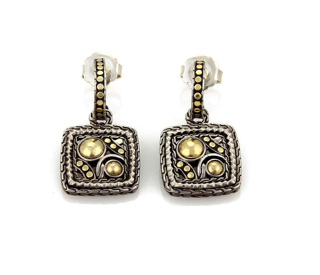 JOHN HARDY PALU HOOP SQUARE SHAPE DANGLE EARRINGS (1 of 4)