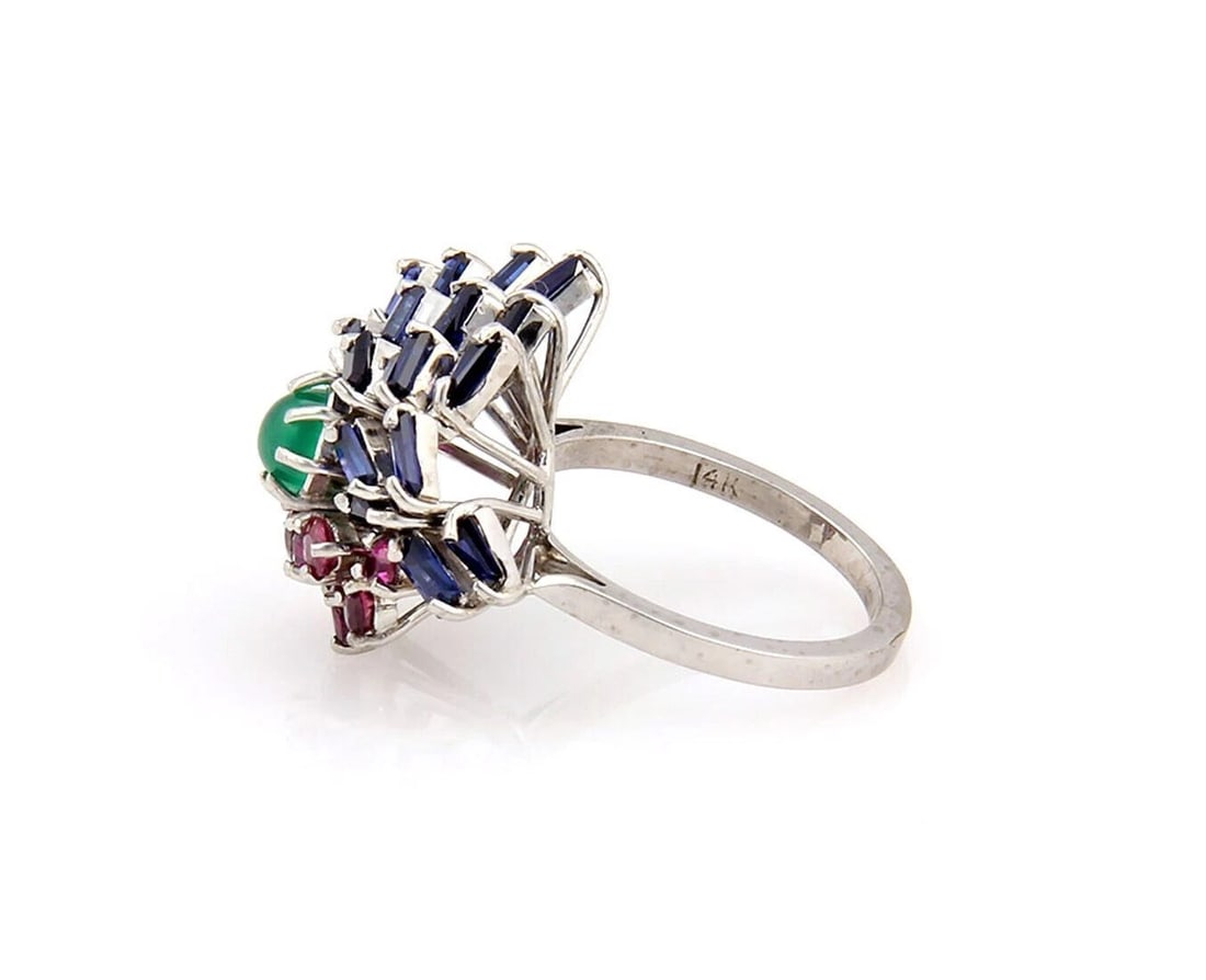 MULTICOLOR RUBY SAPPHIRE EMERALD 14K WHITE GOLD RING - 3