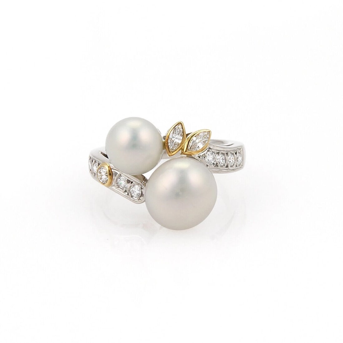 MIKIMOTO DIAMOND AKOYA PEARLS PLATINUM RING: Mikimoto Diamond Akoya Pearls Platinum Ring Brand: Mikimoto Type: Ring Material: platinum 18k yellow gold Color: platinum Size: 5 US Accessories: None Accessories Notice: When purchasing p