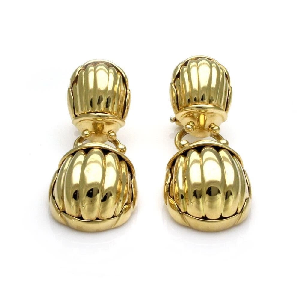 TIFFANY & CO. TWO SCARAB BEETLE 18K GOLD EARRINGS: Tiffany & Co. Two Scarab Beetle 18k Gold Earrings Brand: Tiffany & Co. Type: Earring Material: 18k yellow gold Color: Yellow Size: Measurement: 1.66" long x 0.63" wide x 0.36" Accessories: None