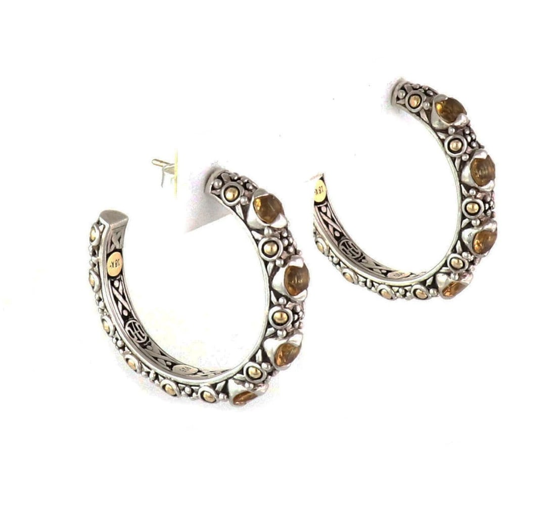 JOHN HARDY JAISALMER CITRINE HOOP EARRINGS: John Hardy Jaisalmer Citrine Hoop Earrings Brand: John Hardy Type: Earrings Material: and sterling silver Main Stone/Creation/Gemstone Gemstone: Citrine Color: None Size: Measurement: 1.47"