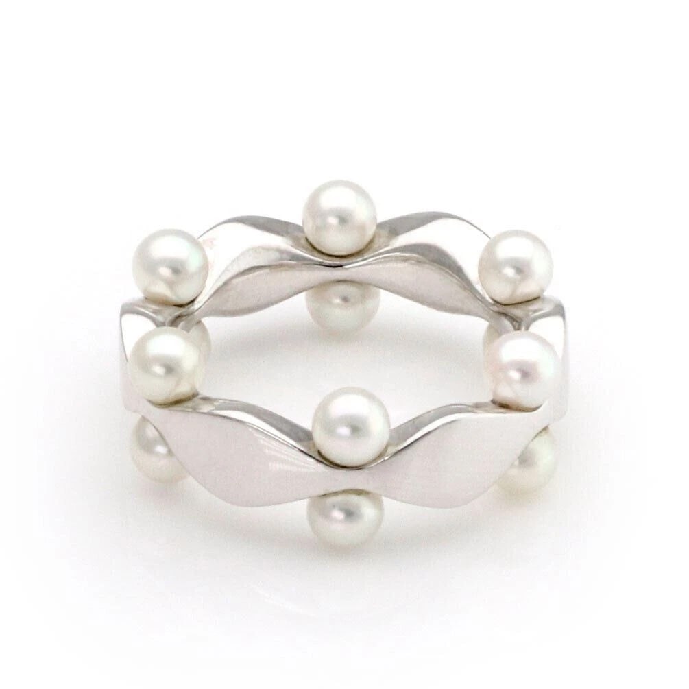 MIKIMOTO AKOYA PEARLS 18K WHITE GOLD FANCY BAND RING (1 of 3)