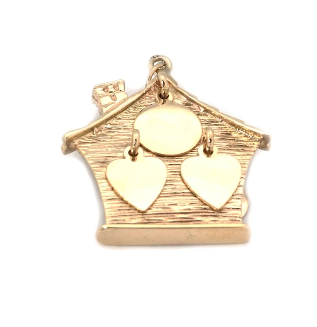 DANGLING 14K YELLOW GOLD HOUSE CHARM PENDANT: Dangling 14k Yellow Gold House Charm Pendant Brand: Unbranded Type: pendant Material: 14k Yellow Gold Color: Yellow Size: Measurement: 1.53” long w/bail x 1.24” wide 3.7mm Accessories