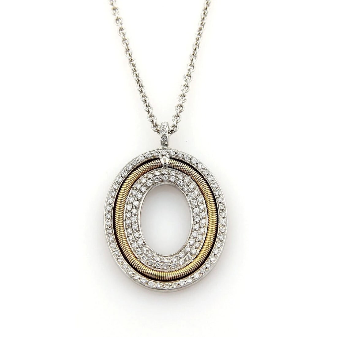 MARCO BICEGO DIAMONDS 18K GOLD OVAL PENDANT NECKLACE: Marco Bicego Diamonds 18k Gold Oval Pendant Necklace Brand: Marco Bicego Type: Necklace Material: 18k white gold Color: white gold Size: Measurements: 16" long Pendant: 34mm long x 23.5mm wide