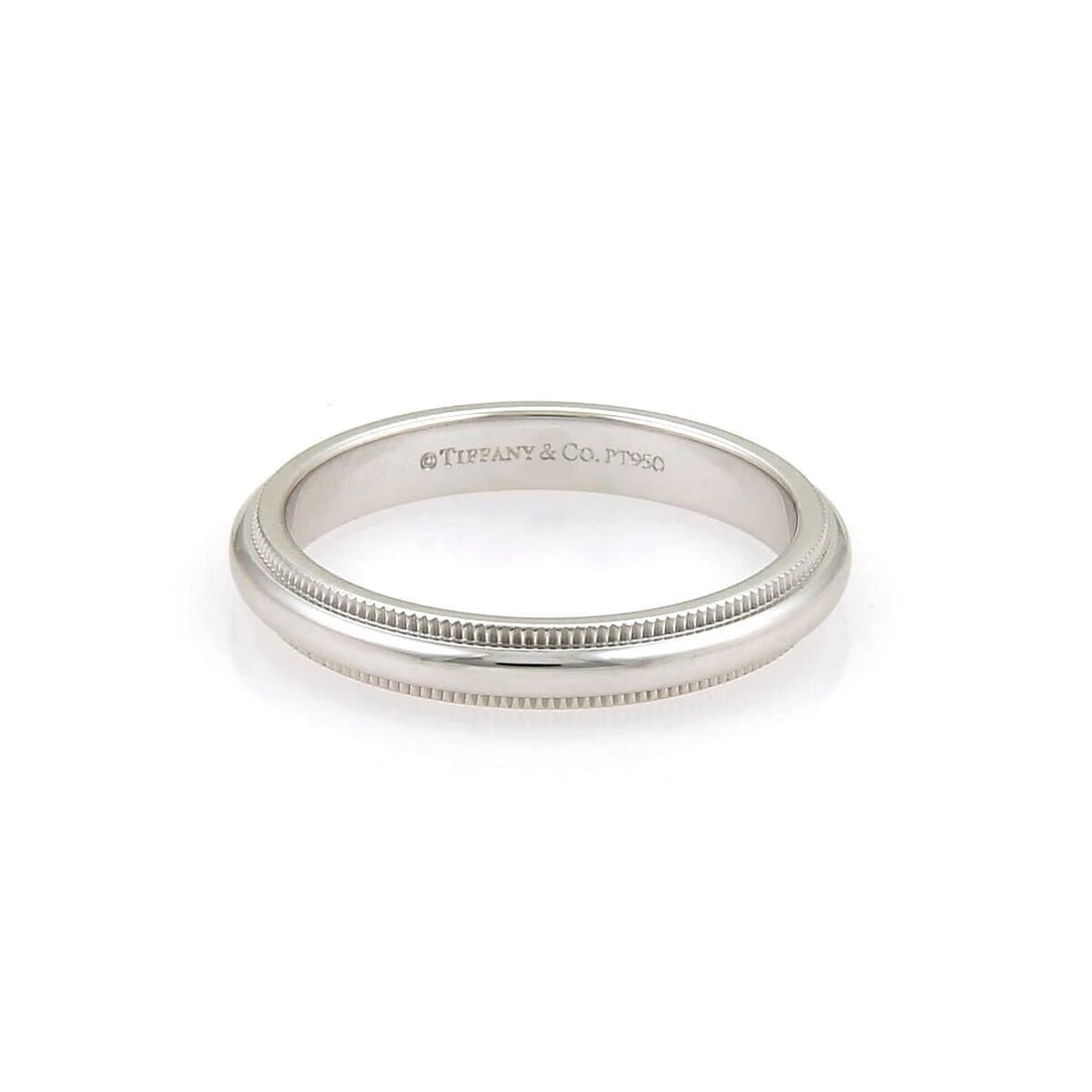 TIFFANY & CO PLATINUM DOUBLE MILGRAIN WEDDING BAND RING: Tiffany & Co Platinum Double Milgrain Wedding Band Ring Brand: Tiffany & Co. Type: Ring Material: Pt950 Color: Pt Size: 7.5 US Accessories: None Accessories Notice: When purchasing pre-owned