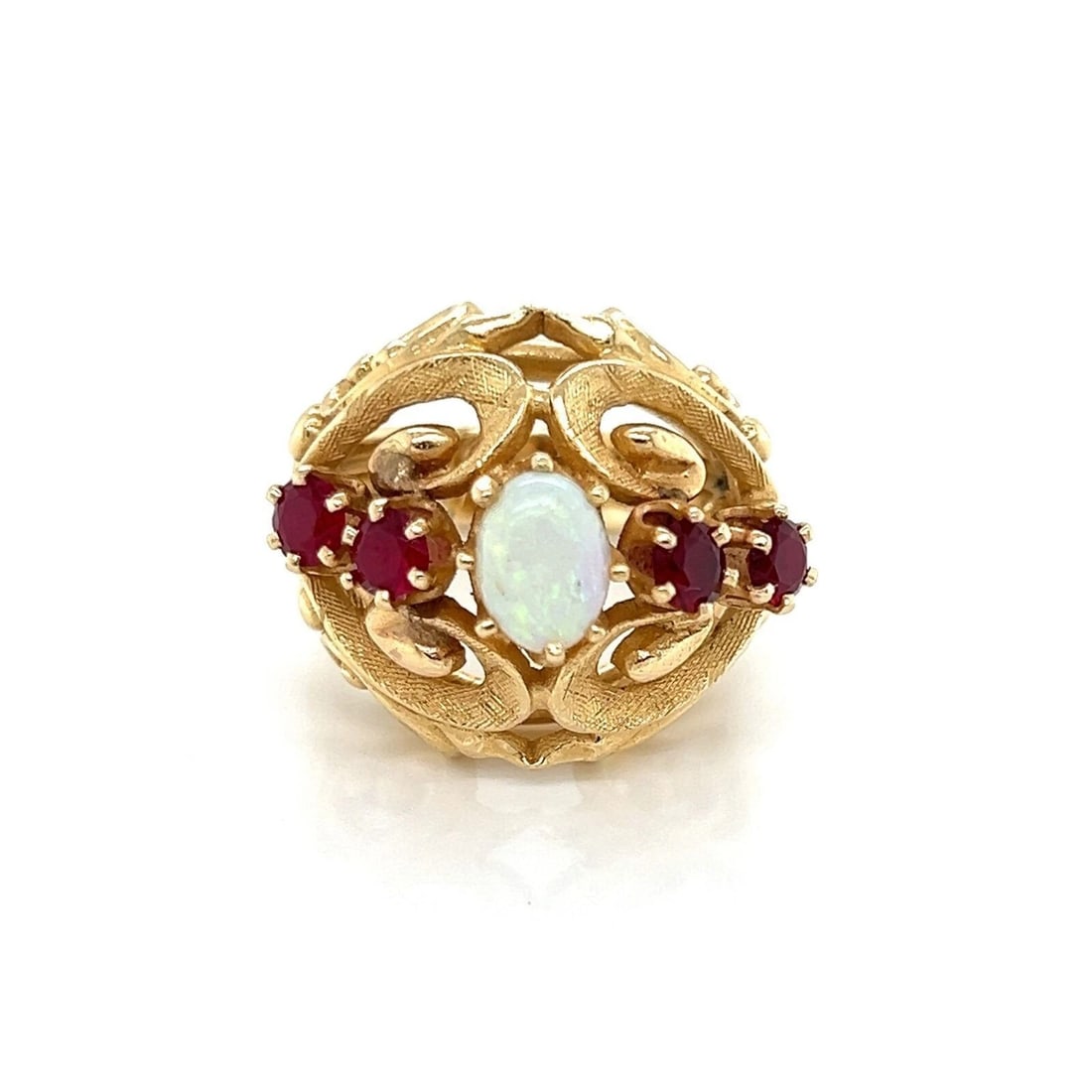 OPAL & GARNET 14K YELLOW GOLD LARGE FLORAL DOME RING (1 of 5)