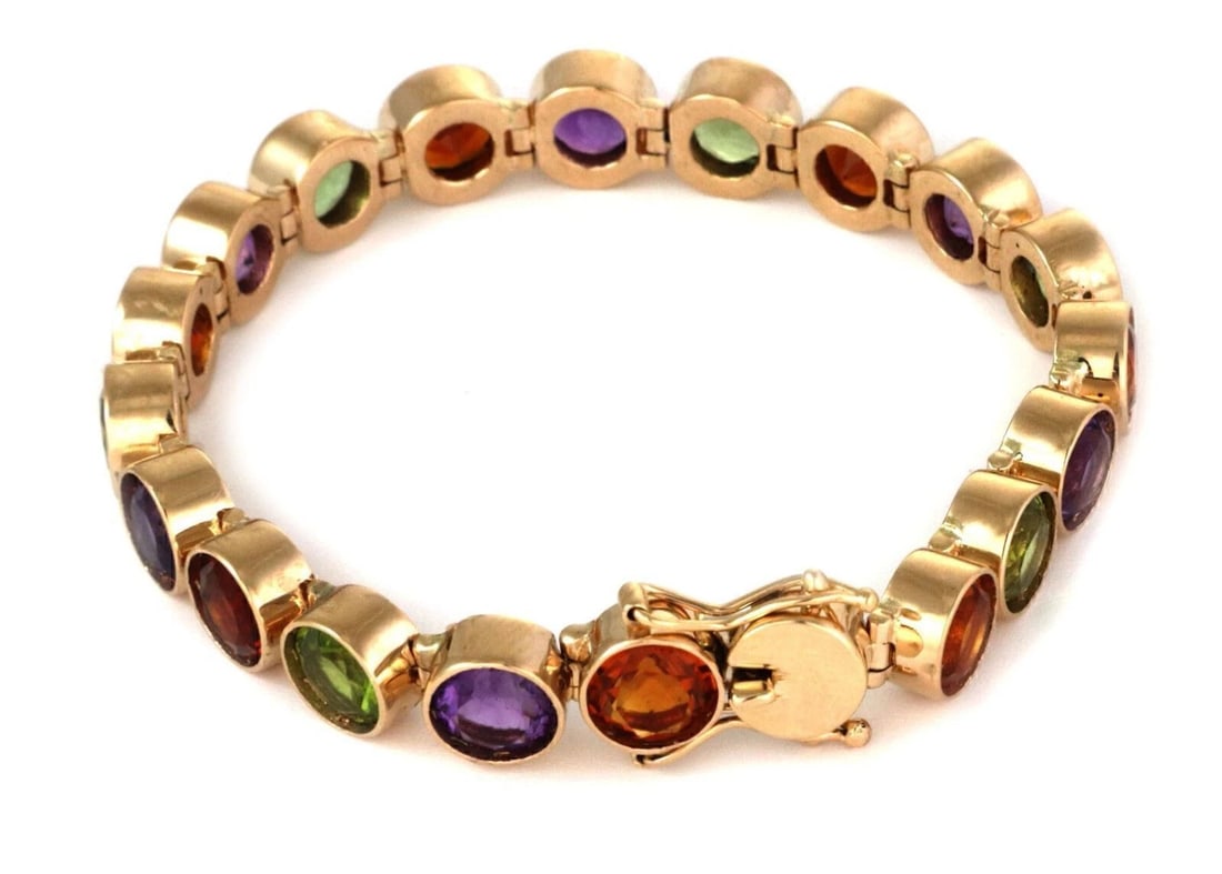 MULTICOLOR BEZEL SET ROUND GEMS LINK BRACELET - 2