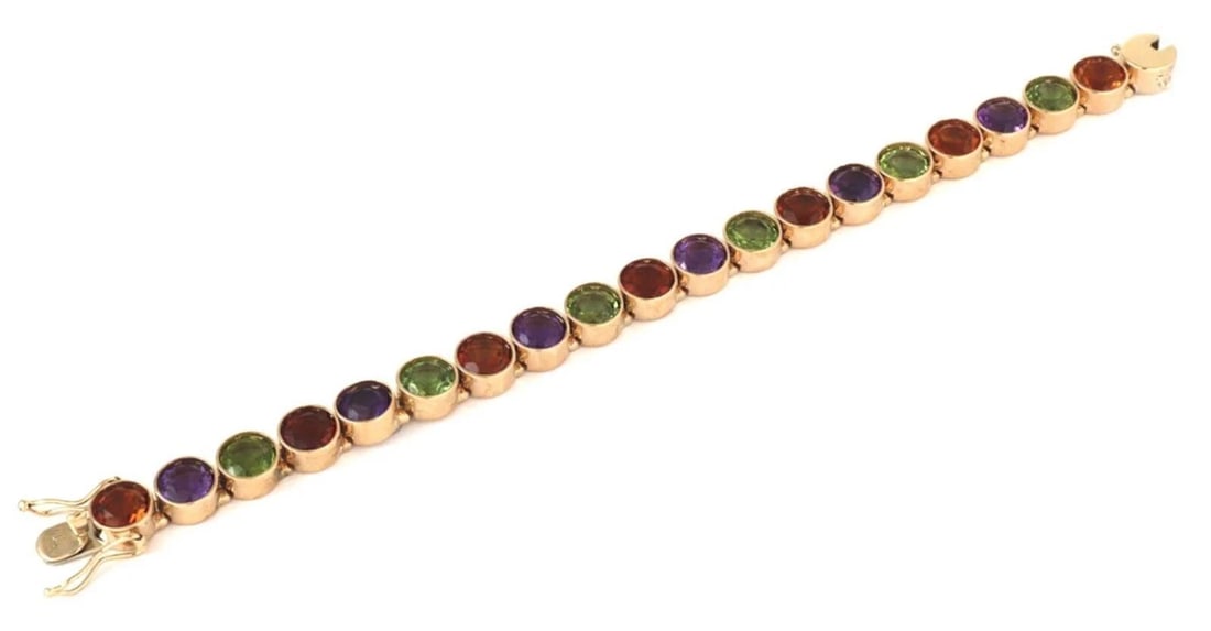 MULTICOLOR BEZEL SET ROUND GEMS LINK BRACELET - 3