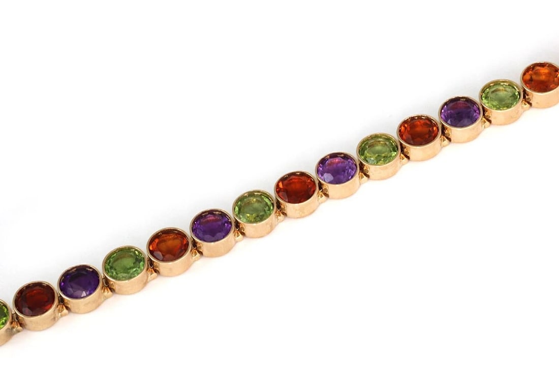 MULTICOLOR BEZEL SET ROUND GEMS LINK BRACELET - 5