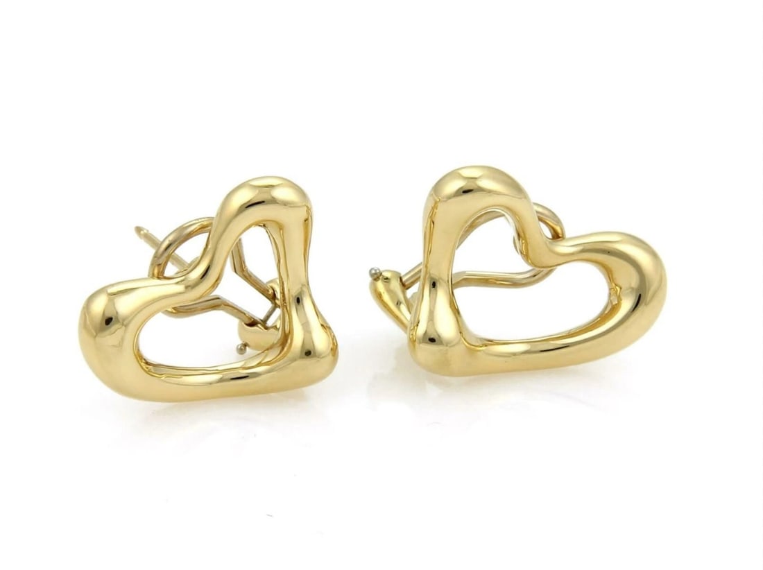 TIFFANY & CO. PERETTI OPEN HEART POST CLIP EARRINGS: Tiffany & Co. Peretti Open Heart Post Clip Earrings Brand: Tiffany & Co. Type: Earrings Material: 18k Yellow Gold Color: Yellow Size: Measurement: 0.67" long x 0.84" wide x 0.20" Accessories: