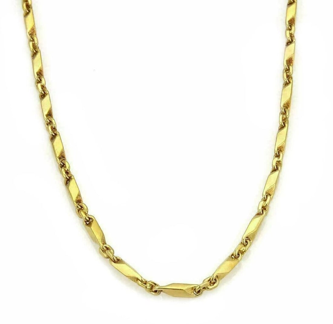 FANCY 24K GOLD LONG BAR OVAL LINK CHAIN NECKLACE (1 of 4)