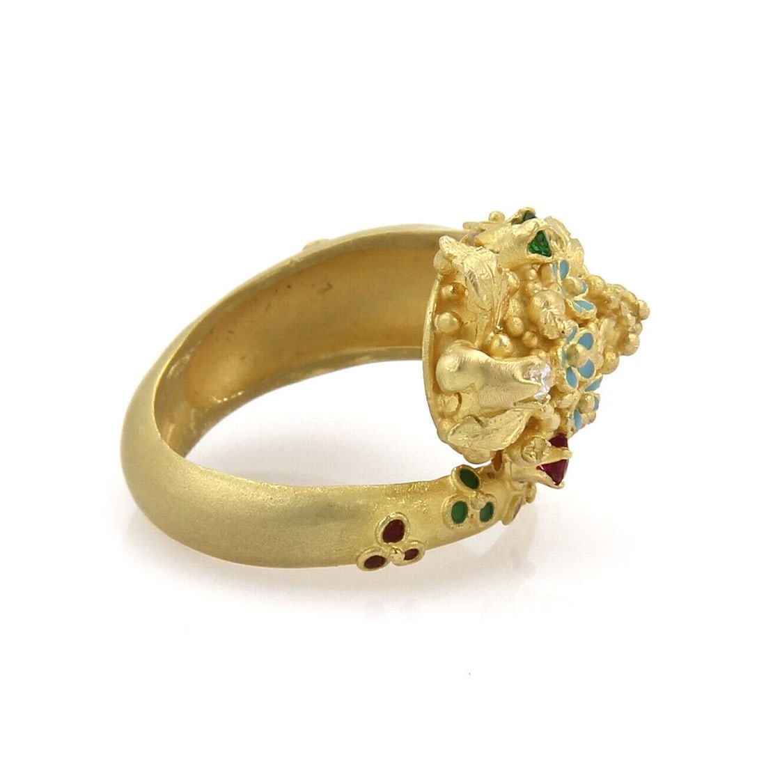 DIAMOND RUBY EMERALD SNAKE BYPASS RING - 5