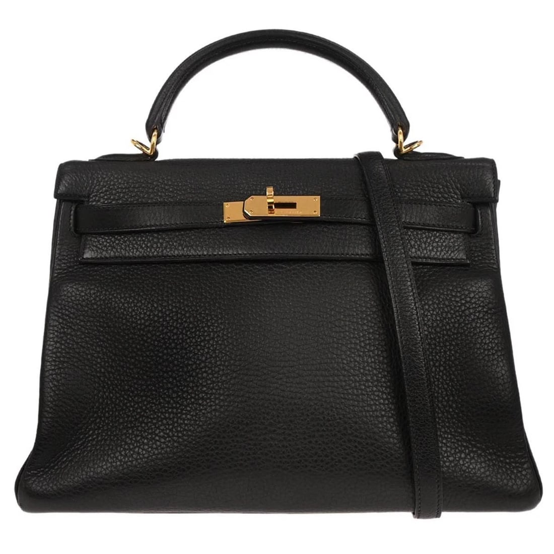 HERMES BLACK TOGO KELLY 32 RETOURNE 2WAY HANDBAG: Hermes Black Togo Kelly 32 Retourne 2way Handbag Brand: HERMÈS Type: Satchel/Top Handle Bag Material/Exterior Material: Togo leather Color/Exterior Color: Black Size: W 12.6 x H 9.1 x D 4.7 "