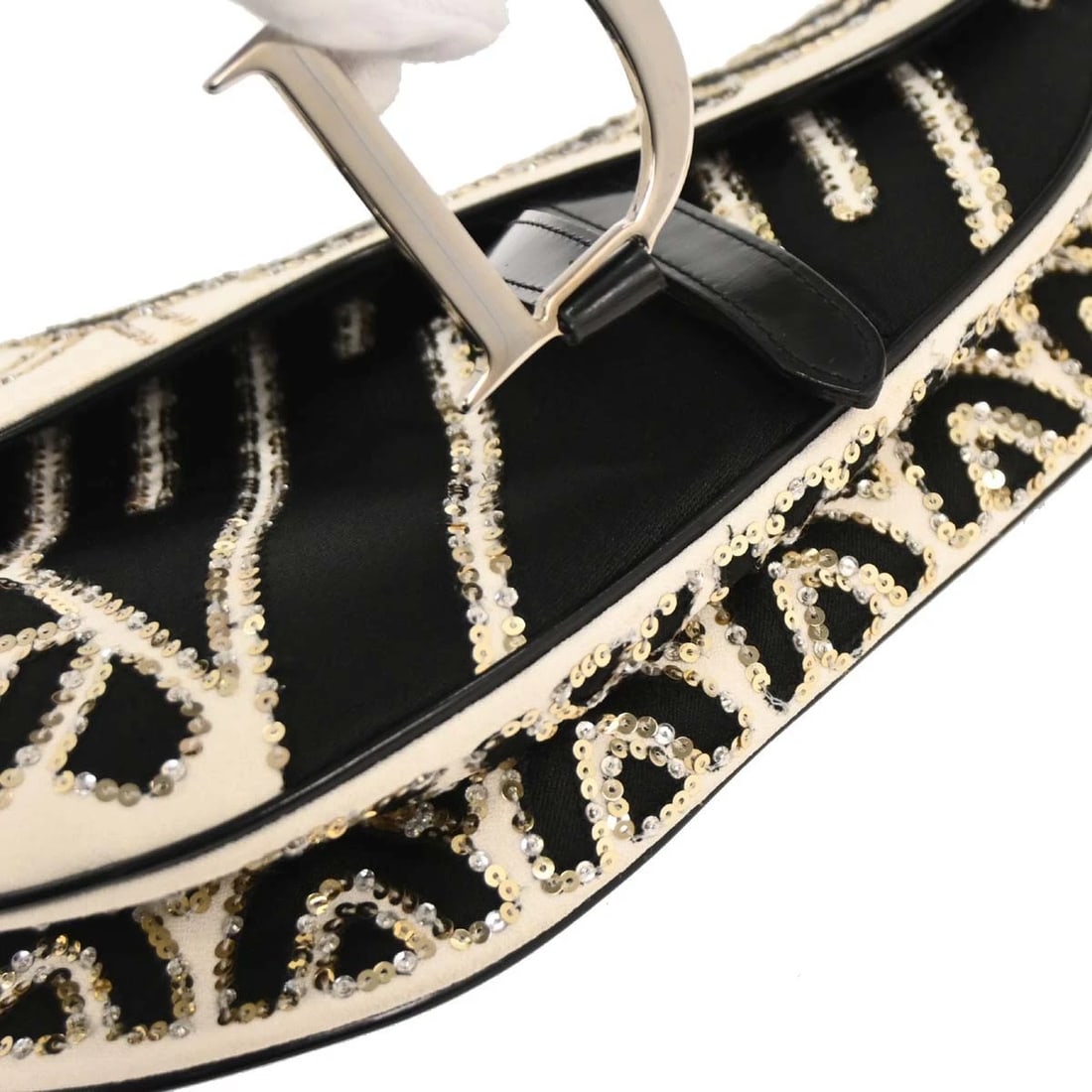 CHRISTIAN DIOR WHITE BLACK SEQUINS SADDLE HANDBAG - 4