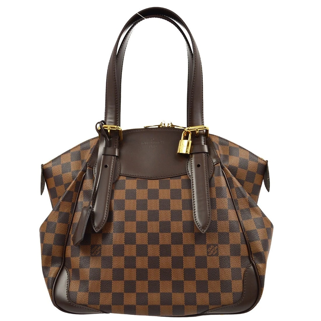 LOUIS VUITTON DAMIER VERONA MM HANDBAG: Louis Vuitton Damier Verona MM Handbag Brand: Louis Vuitton Type: Hand Bag Material/Exterior Material: Damier Canvas, Leather Color/Exterior Color: Brown Size: W 11.8 x H 11.0 x D 7.1 " Handle Dro