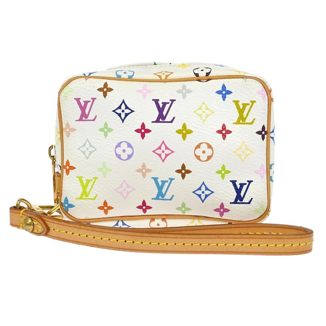 LOUIS VUITTON MONOGRAM MULTICOLOR TROUSSE WAPITY POUCH BAG: Louis Vuitton Monogram Multicolor Trousse Wapity Pouch Bag Brand: Louis Vuitton Type: Pouch Material/Exterior Material: Monogram multicolor canvas, Leather Color/Exterior Color: Blanc * White Size