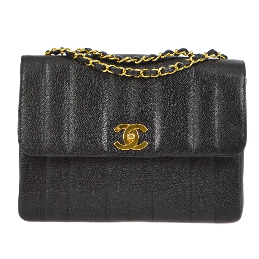 CHANEL BLACK CALFSKIN MADEMOISELLE STRAIGHT FLAP SHOULDER BAG (1 of 7)