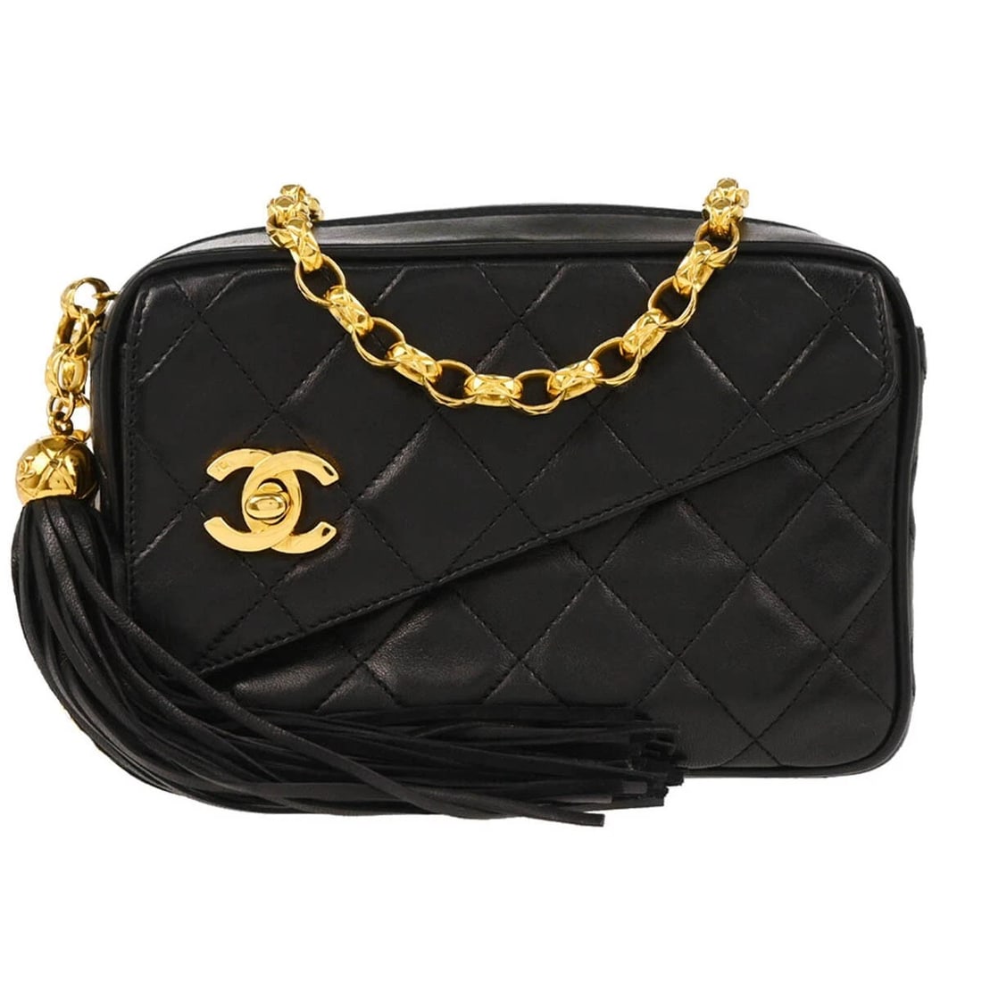 CHANEL BLACK LAMBSKIN CAMERA BAG MINI: Chanel Black Lambskin Camera Bag Mini Brand: CHANEL Type: Shoulder Bag Material/Exterior Material: Lambskin Color/Exterior Color: Black Size: W 7.1 x H 5.1 x D 3.1 " Strap Drop. 20.5 " Accessorie
