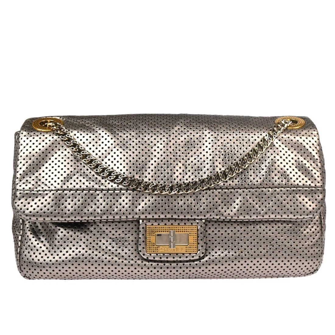 CHANEL GOLD PERFORATED MADEMOISELLE LOCK SINGLE FLAP SHOULDER BAG (1 of 9)