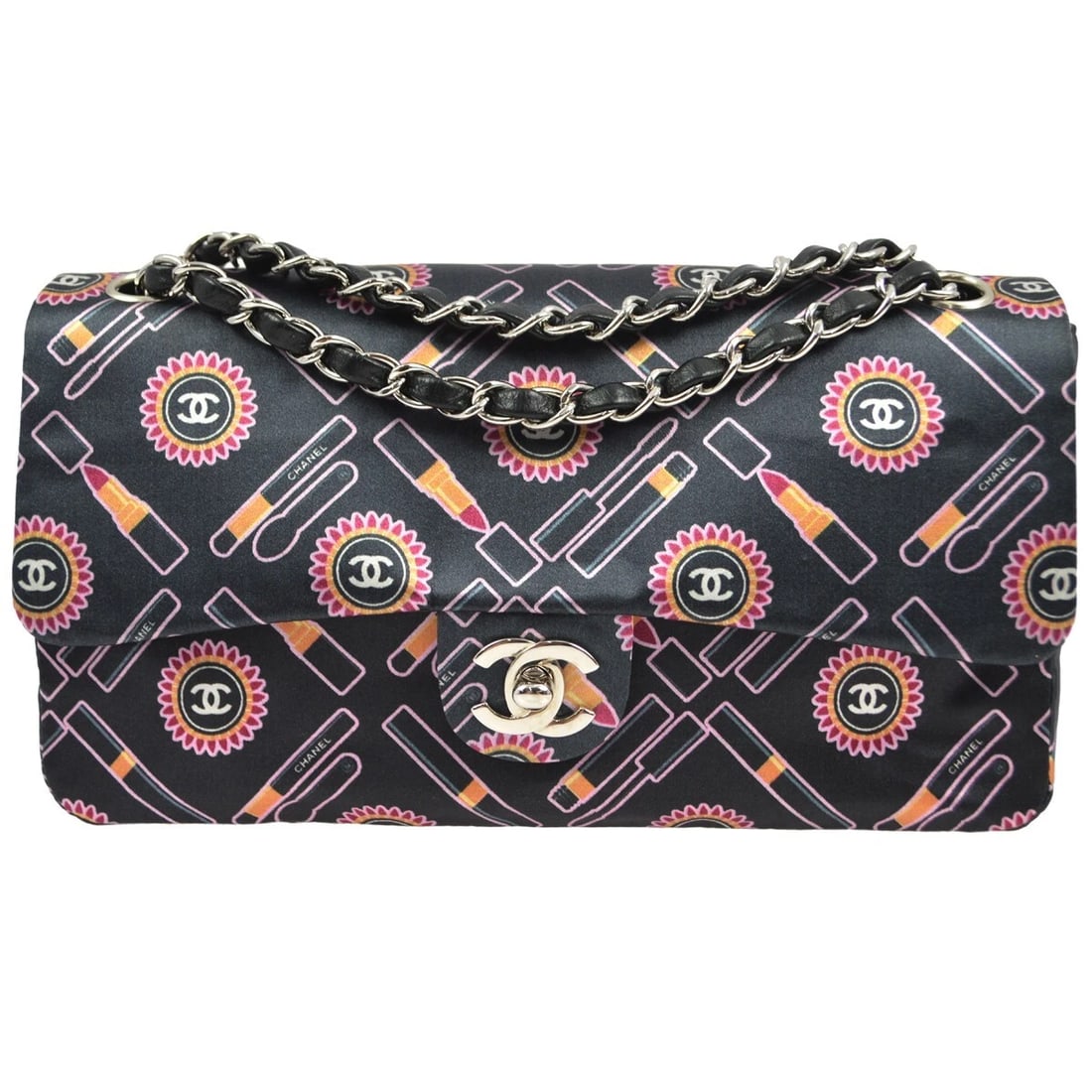 CHANEL BLACK SATIN CLASSIC SINGLE FLAP SHOULDER BAG: Chanel Black Satin Classic Single Flap Shoulder Bag Brand: CHANEL Type: Shoulder Bag Material/Exterior Material: Satin Color/Exterior Color: Black, Red, Orange etc Size: W 9.8 x H 5.5 x D 2.0 " St