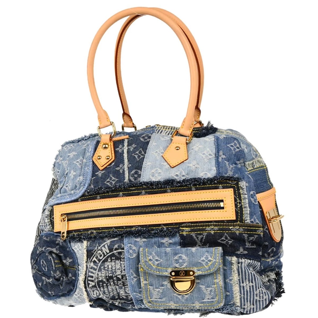LOUIS VUITTON MONOGRAM DENIM PATCHWORK BOWLY SHOULDER BAG - 2
