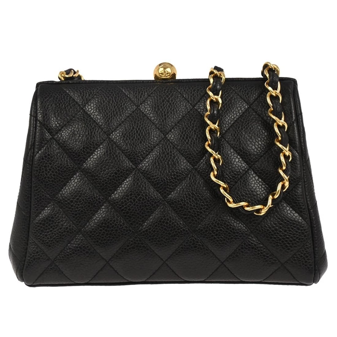 CHANEL BLACK CALFSKIN SHOULDER BAG: Chanel Black Calfskin Shoulder Bag Brand: CHANEL Type: Shoulder Bag Material/Exterior Material: Caviar skin leather Color/Exterior Color: Black Size: W 7.5 x H 5.1 x D 2.4 " Strap Drop. 21.3 " Ac