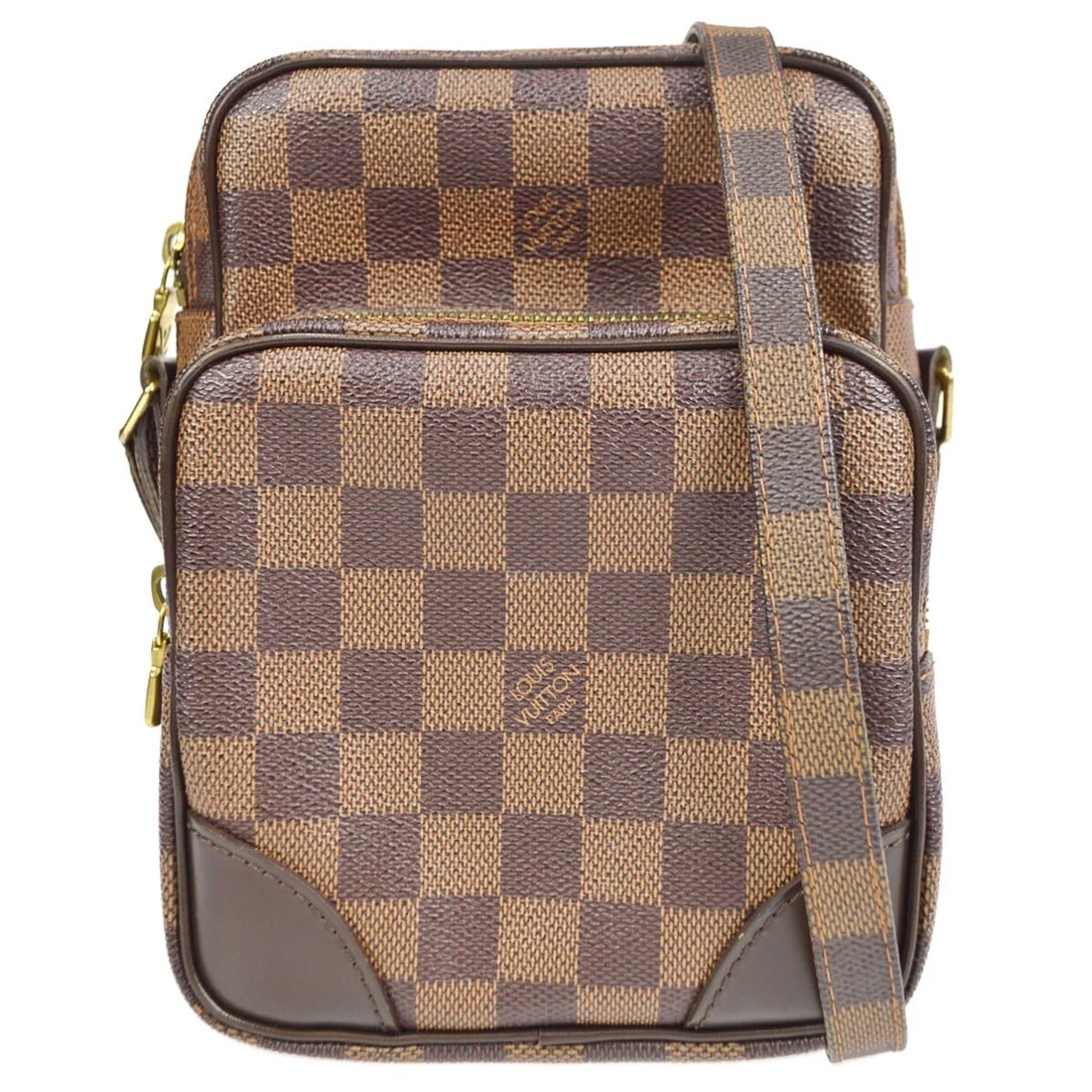 LOUIS VUITTON DAMIER AMAZON SHOULDER BAG: Louis Vuitton Damier Amazon Shoulder Bag Brand: Louis Vuitton Type: Crossbody Material/Exterior Material: Damier Canvas, Leather Color/Exterior Color: Ebene*Brown Size: W 6.3 x H 8.7 x D 3.9 " Str