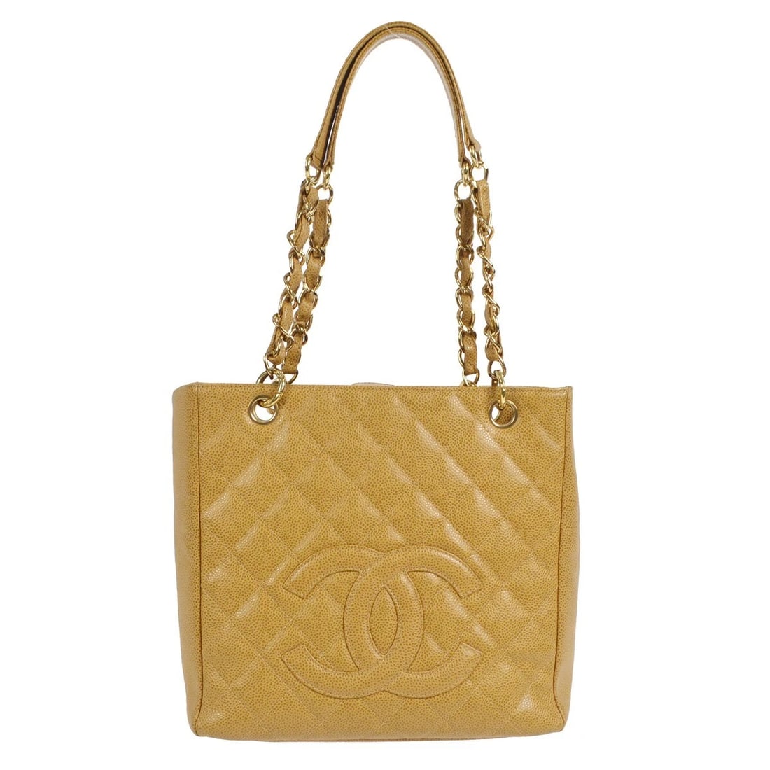 CHANEL BEIGE CALFSKIN PETITE SHOPPING TOTE PST CHAIN HANDBAG: Chanel Beige Calfskin Petite Shopping Tote PST Chain Handbag Brand: CHANEL Type: Tote Material/Exterior Material: Caviar Skin Leather Color/Exterior Color: Beige Size: W 9.4 x H 9.4 x D 3.3 " Shou