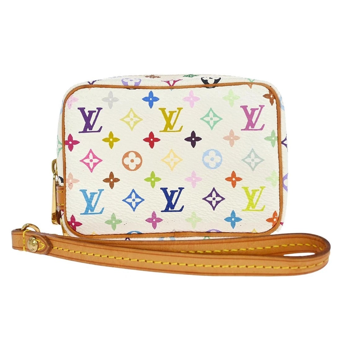 LOUIS VUITTON MONOGRAM MULTICOLOR TROUSSE WAPITY POUCH BAG: Louis Vuitton Monogram Multicolor Trousse Wapity Pouch Bag Brand: Louis Vuitton Type: Pouch Material/Exterior Material: Monogram multicolor canvas, Leather Color/Exterior Color: Blanc * White Size