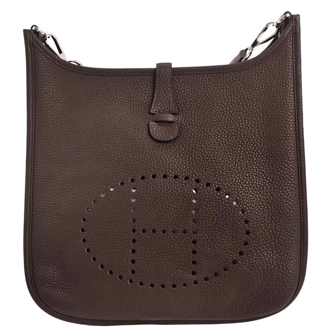 HERMES CHOCOLAT TOGO EVELYNE 3 29 PM SHOULDER BAG: Hermes Chocolat Togo Evelyne 3 29 PM Shoulder Bag Brand: HERMÈS Type: Shoulder Bag Material/Exterior Material: Togo Leather Color/Exterior Color: Chocolat Size: W 11.4 x H 12.2 x D 3.5 " Strap Dr