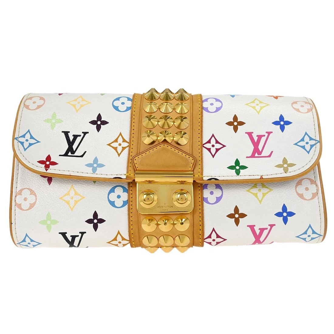 LOUIS VUITTON WHITE MULTICOLOR POCHETTE COURTNEY CLUTCH BAG: Louis Vuitton White Multicolor Pochette Courtney Clutch Bag Brand: Louis Vuitton Type: Clutch Material/Exterior Material: Monogram Multicolor Canvas, Leather Color/Exterior Color: Blanc * White Si