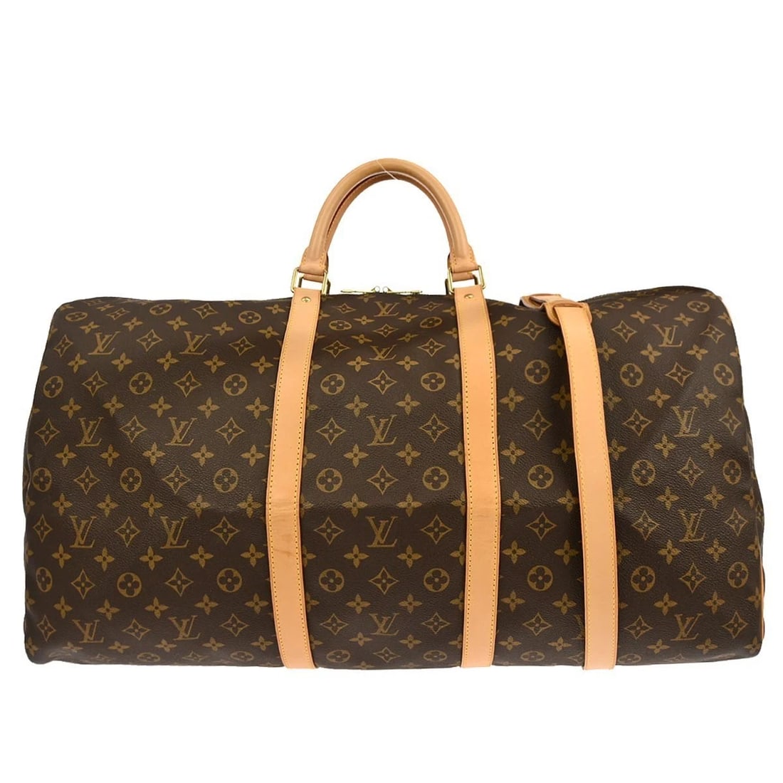 LOUIS VUITTON MONOGRAM KEEPALL BANDOULIERE 60 DUFFLE BAG: Louis Vuitton Monogram Keepall Bandouliere 60 Duffle Bag Brand: Louis Vuitton Type: Duffle Material/Exterior Material: Monogram Canvas, Leather Color/Exterior Color: Brown Size: W 24.0 x H 12.6 x