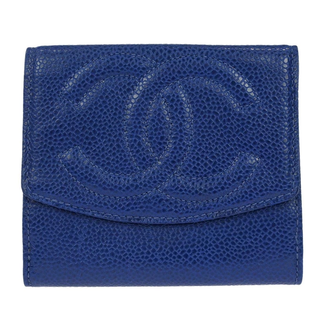 CHANEL BLUE CALFSKIN COIN PURSE WALLET: Chanel Blue Calfskin Coin Purse Wallet Brand: CHANEL Type: Wristlet Material/Exterior Material: Caviar Skin Leather Color/Exterior Color: Blue Size: W 4.5 x H 3.9 " Accessories: None Acces