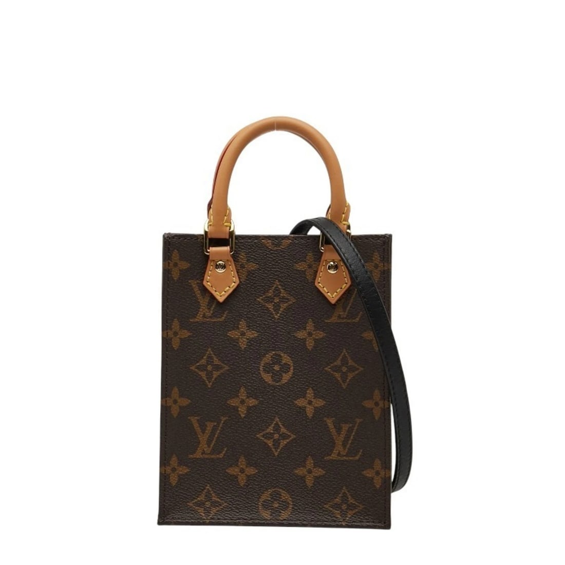 LOUIS VUITTON MONOGRAM PETITE SAC PLAT HANDBAG/SHOULDER BAG: Louis Vuitton Monogram Petite Sac Plat Handbag/Shoulder Bag Brand: Louis Vuitton Type/Style: Handbag, Shoulder bag Material: PVC , Leather Color: Brown Size: Size (HxWxD) 17cm x 13.5cm x 5cm / 6.6
